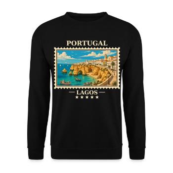Portugal Lagos Vintage Reisemarke - Unisex Pullover - Schwarz - Vorne - Alina (178cm) & Michal (187cm)