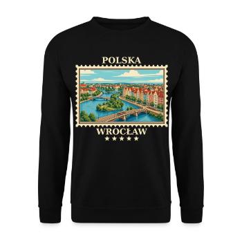 Polen Wrocław Vintage Reisemarke - Unisex Pullover - Schwarz - Vorne - Alina (178cm) & Michal (187cm)
