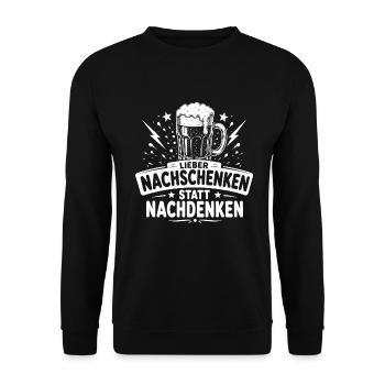 Bier Shirt – Lieber nachschenken statt nachdenken - Unisex Pullover - Schwarz - Vorne - Alina (178cm) & Michal (187cm)