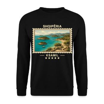 Albanien Ksamil Vintage Reisemarke - Unisex Pullover - Schwarz - Vorne - Alina (178cm) & Michal (187cm)