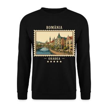 Rumänien Oradea Vintage Reisemarke - Unisex Pullover - Schwarz - Vorne - Alina (178cm) & Michal (187cm)