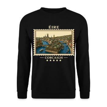 Irland Cork Vintage Reisemarke - Unisex Pullover - Schwarz - Vorne - Alina (178cm) & Michal (187cm)