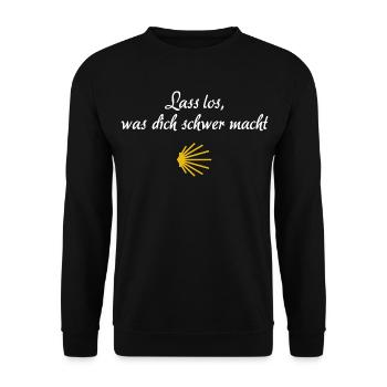 Lass los was dich schwer macht | Jakobsweg Pilger - Unisex Pullover - Schwarz - Vorne - Alina (178cm) & Michal (187cm)