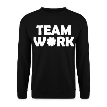 Teamwork Zahnräder Motiv - Unisex Pullover - Schwarz - Vorne - Alina (178cm) & Michal (187cm)