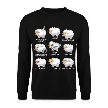 Unschaf & Co. – Lustige Schaf Wortspiele - Unisex Pullover - Schwarz - Vorne - Alina (178cm) & Michal (187cm)