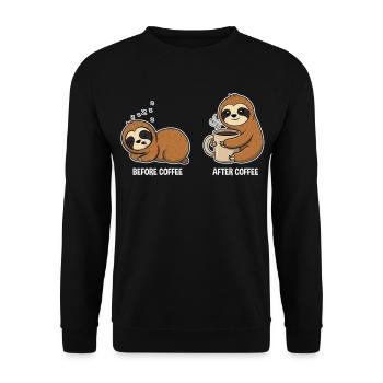Before Coffee After Coffee – Sloths - Unisex Sweatshirt - black - Front - Alina (178cm) & Michal (187cm)