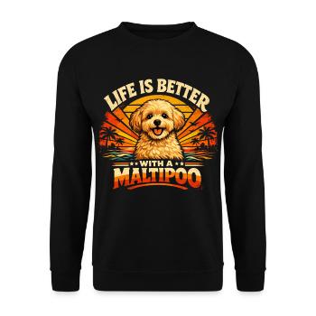 Maltipoo Retro Shirt | 70s Sunset Vintage Dog - Unisex Sweatshirt - black - Front - Alina (178cm) & Michal (187cm)