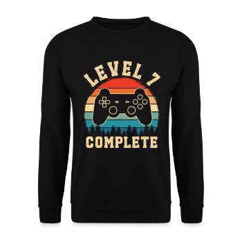 Level 7 abgeschlossen – Kind 7 Jahre alt - Unisex Pullover - Schwarz - Vorne - Alina (178cm) & Michal (187cm)