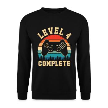 Level 4 Complete – 4th Birthday Child - Unisex Sweatshirt - black - Front - Alina (178cm) & Michal (187cm)