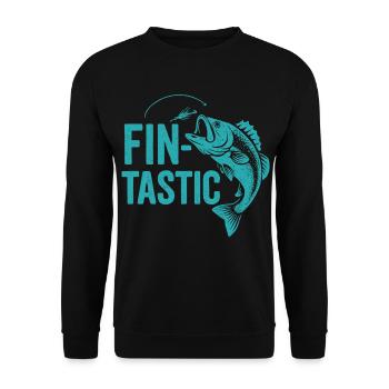 Fin-tastic! Funny Angler & Giant Fish Design - Unisex Sweatshirt - black - Front - Alina (178cm) & Michal (187cm)