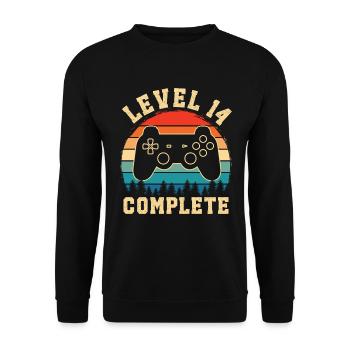 Level 14 complete – 14 Year Old Gift - Unisex Sweatshirt - black - Front - Alina (178cm) & Michal (187cm)
