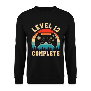 Level 13 complete – 13 Year Old Gift - Unisex Sweatshirt - black - Front - Alina (178cm) & Michal (187cm)