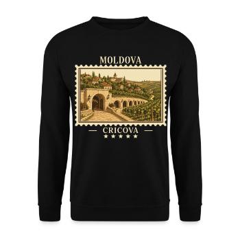 Moldau Cricova Vintage Reisemarke - Unisex Pullover - Schwarz - Vorne - Alina (178cm) & Michal (187cm)