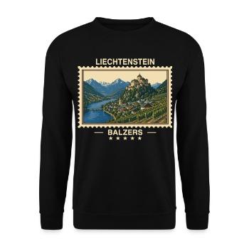Liechtenstein Balzers Vintage Reisemarke - Unisex Pullover - Schwarz - Vorne - Alina (178cm) & Michal (187cm)