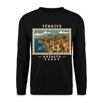 Türkiye Antalya Vintage Reisemarke - Unisex Pullover - Schwarz - Vorne - Alina (178cm) & Michal (187cm)