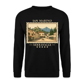 San Marino Serravalle Vintage Reisemarke - Unisex Pullover - Schwarz - Vorne - Alina (178cm) & Michal (187cm)