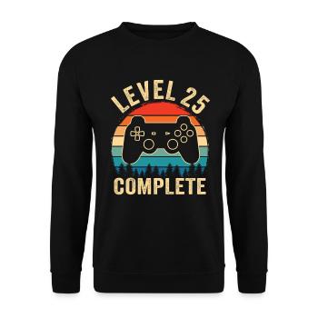 Level 25 complete – 25th anniversary gift - Unisex Sweatshirt - black - Front - Alina (178cm) & Michal (187cm)