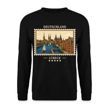 Deutschland Lübeck Vintage Reisemarke - Unisex Pullover - Schwarz - Vorne - Alina (178cm) & Michal (187cm)
