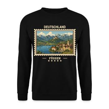 Deutschland Füssen Vintage Reisemarke - Unisex Pullover - Schwarz - Vorne - Alina (178cm) & Michal (187cm)