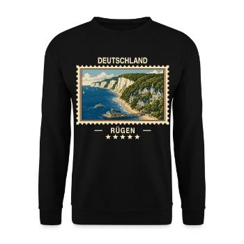 Deutschland Rügen Vintage Reisemarke - Unisex Pullover - Schwarz - Vorne - Alina (178cm) & Michal (187cm)