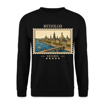 Deutschland Dresden Vintage Reisemarke - Unisex Pullover - Schwarz - Vorne - Alina (178cm) & Michal (187cm)