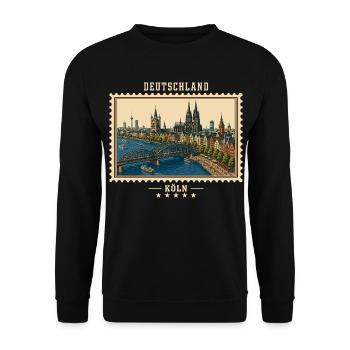 Deutschland Köln Vintage Reisemarke - Unisex Pullover - Schwarz - Vorne - Alina (178cm) & Michal (187cm)