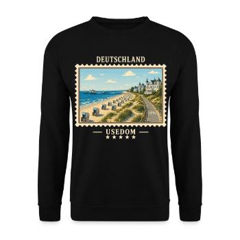 Deutschland Usedom Vintage Reisemarke - Unisex Pullover - Schwarz - Vorne - Alina (178cm) & Michal (187cm)