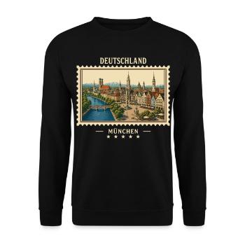 Deutschland München Vintage Reisemarke - Unisex Pullover - Schwarz - Vorne - Alina (178cm) & Michal (187cm)