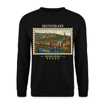 Deutschland Heidelberg Vintage Reisemarke - Unisex Pullover - Schwarz - Vorne - Alina (178cm) & Michal (187cm)