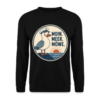 Moin Meer Möwe – Norddeutscher Küsten Spruch - Unisex Pullover - Schwarz - Vorne - Alina (178cm) & Michal (187cm)