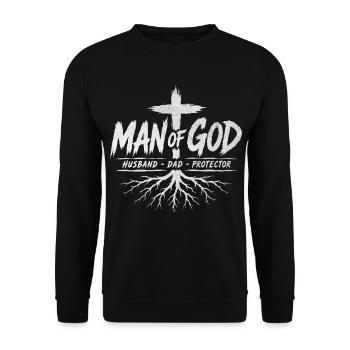 Man of God: Husband Dad Protector - Christian - Unisex Sweatshirt - black - Front - Alina (178cm) & Michal (187cm)