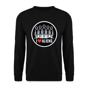 I Love Aliens Extraterrestrial UFO Fan - Unisex Sweatshirt - black - Front - Alina (178cm) & Michal (187cm)