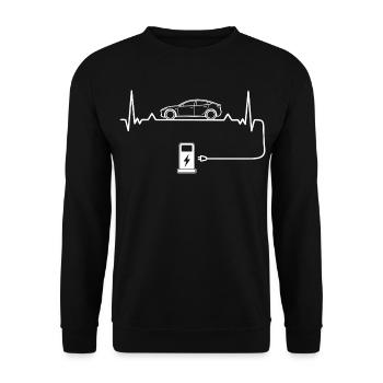 Elektroauto Liebe mit Herzschlag Elektroautos - Unisex Pullover - Schwarz - Vorne - Alina (178cm) & Michal (187cm)