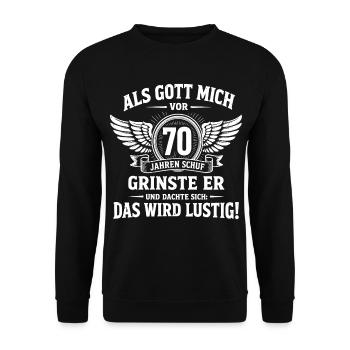 Lustiges Geschenk zum 70. Geburtstag - Unisex Pullover - Schwarz - Vorne - Alina (178cm) & Michal (187cm)
