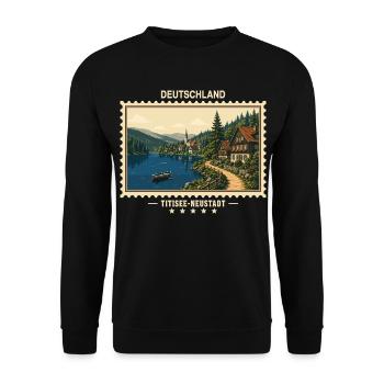 Deutschland Titisee-Neustadt Vintage Reisemarke - Unisex Pullover - Schwarz - Vorne - Alina (178cm) & Michal (187cm)