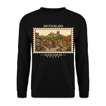 Deutschland Quedlinburg Vintage Reisemarke - Unisex Pullover - Schwarz - Vorne - Alina (178cm) & Michal (187cm)