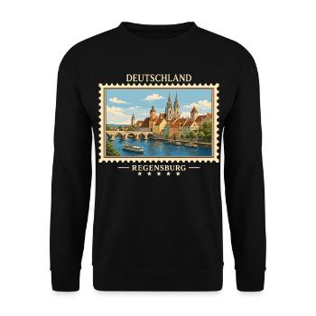 Deutschland Regensburg Vintage Reisemarke - Unisex Pullover - Schwarz - Vorne - Alina (178cm) & Michal (187cm)