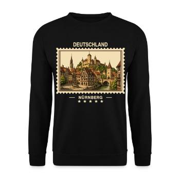Deutschland Nürnberg Vintage Reisemarke - Unisex Pullover - Schwarz - Vorne - Alina (178cm) & Michal (187cm)