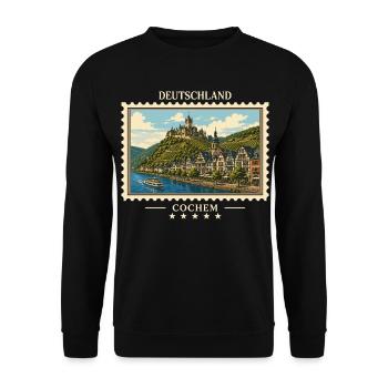 Deutschland Cochem Vintage Reisemarke - Unisex Pullover - Schwarz - Vorne - Alina (178cm) & Michal (187cm)