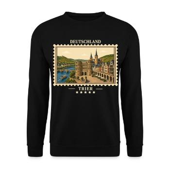 Deutschland Trier Vintage Reisemarke - Unisex Pullover - Schwarz - Vorne - Alina (178cm) & Michal (187cm)