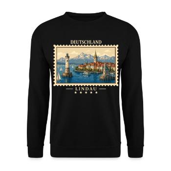 Deutschland Lindau Vintage Reisemarke - Unisex Pullover - Schwarz - Vorne - Alina (178cm) & Michal (187cm)