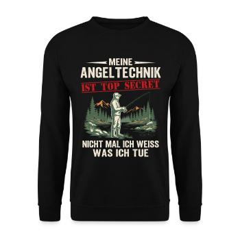 meine angeltechnικ ist top secret  - Angeln Angler - Unisex Pullover - Schwarz - Vorne - Alina (178cm) & Michal (187cm)