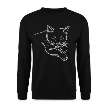 Sleeping cat tomcat silhouette from white line - Unisex Sweatshirt - black - Front - Alina (178cm) & Michal (187cm)