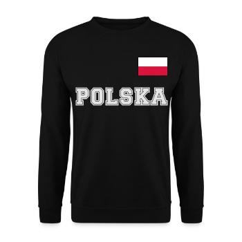 Polen Trikot Look – POLSKA mit Fahne bzw. Flagge - Unisex Pullover - Schwarz - Vorne - Alina (178cm) & Michal (187cm)