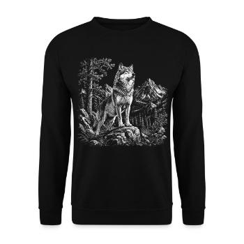 Loup fier dans un paysage montagneux sauvage - Sweat-shirt Unisexe - noir - Devant - Alina (178cm) & Michal (187cm)