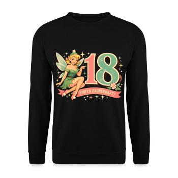 18. Geburtstag Fee – Endlich 18 Elfe Grafik - Unisex Pullover - Schwarz - Vorne - Alina (178cm) & Michal (187cm)