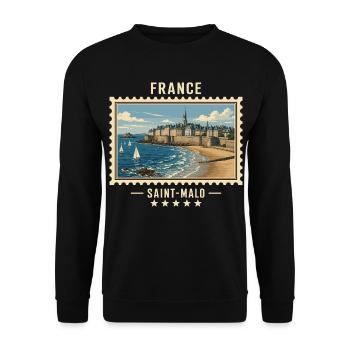 Frankreich Saint-Malo Vintage Reisemarke - Unisex Pullover - Schwarz - Vorne - Alina (178cm) & Michal (187cm)