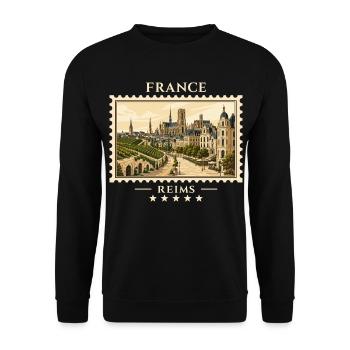 Frankreich Reims Vintage Reisemarke - Unisex Pullover - Schwarz - Vorne - Alina (178cm) & Michal (187cm)