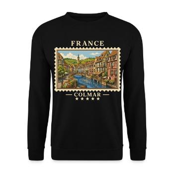 Frankreich Colmar Vintage Reisemarke - Unisex Pullover - Schwarz - Vorne - Alina (178cm) & Michal (187cm)
