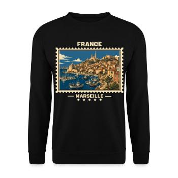 France Marseille Vintage Travel Brand - Sweat-shirt Unisexe - noir - Devant - Alina (178cm) & Michal (187cm)